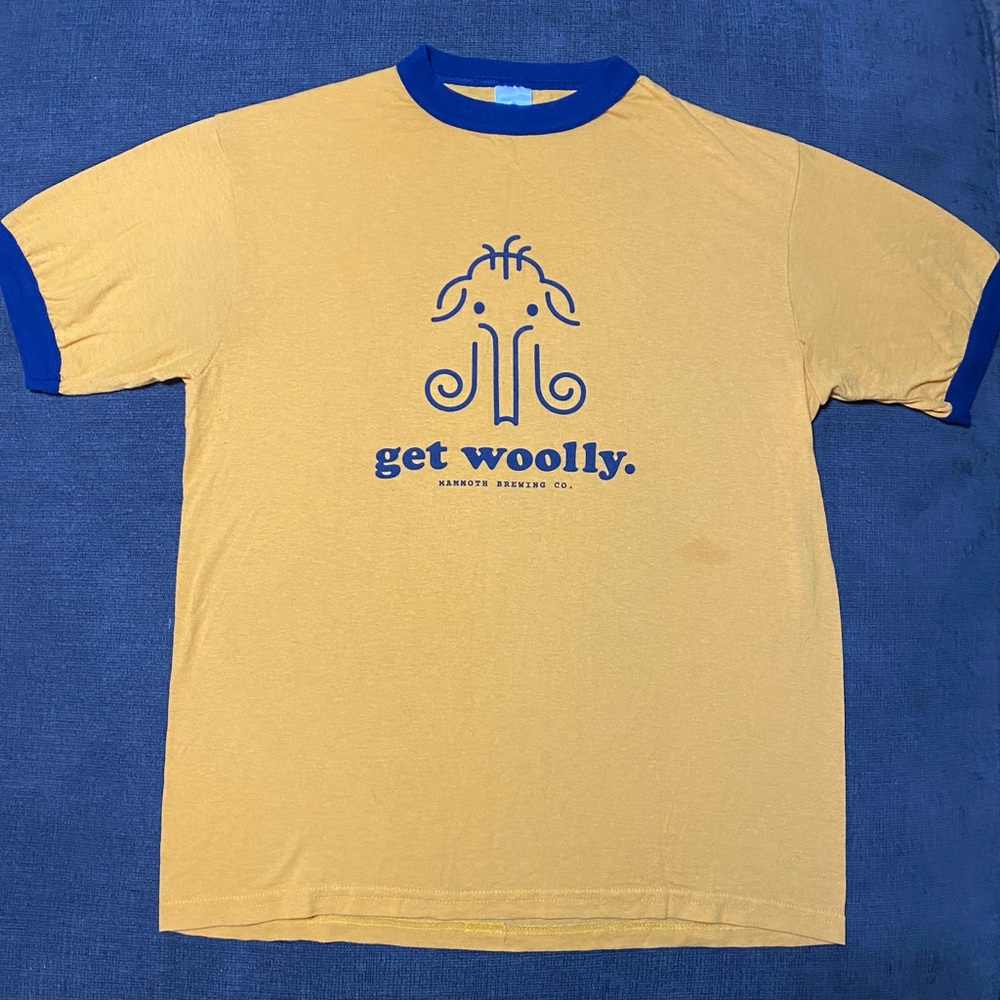 Vtg Mammoth brewing co get woolly Yellow and Blue Men's tShirt by Augusta size M